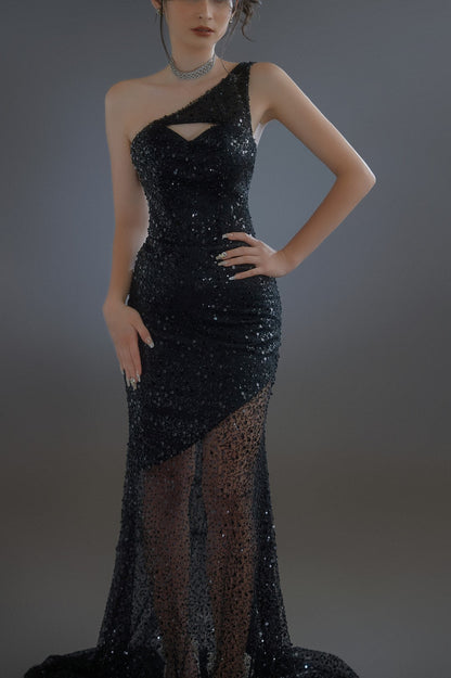 Lisa - Luxurious Black One-Shoulder Corset Evening Dress