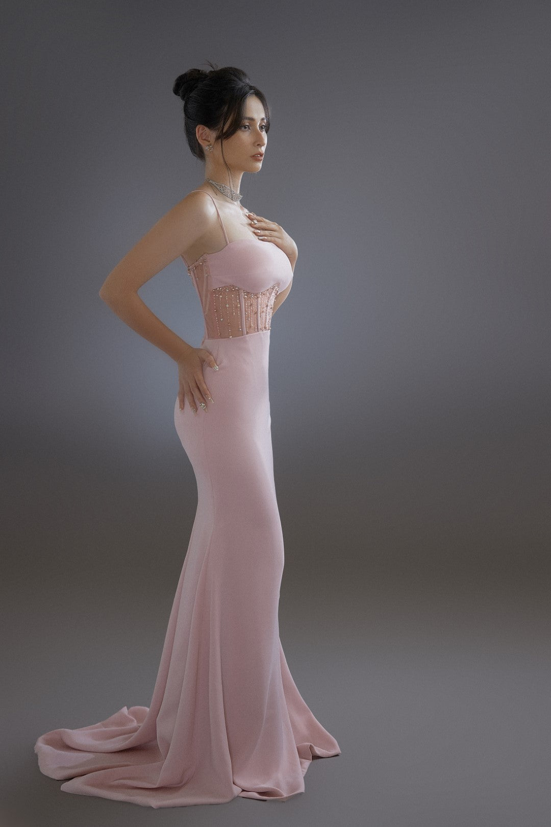 Sexy and Sparkly Pink Evening Dress | Luxurious Satin | Glittering Elegance