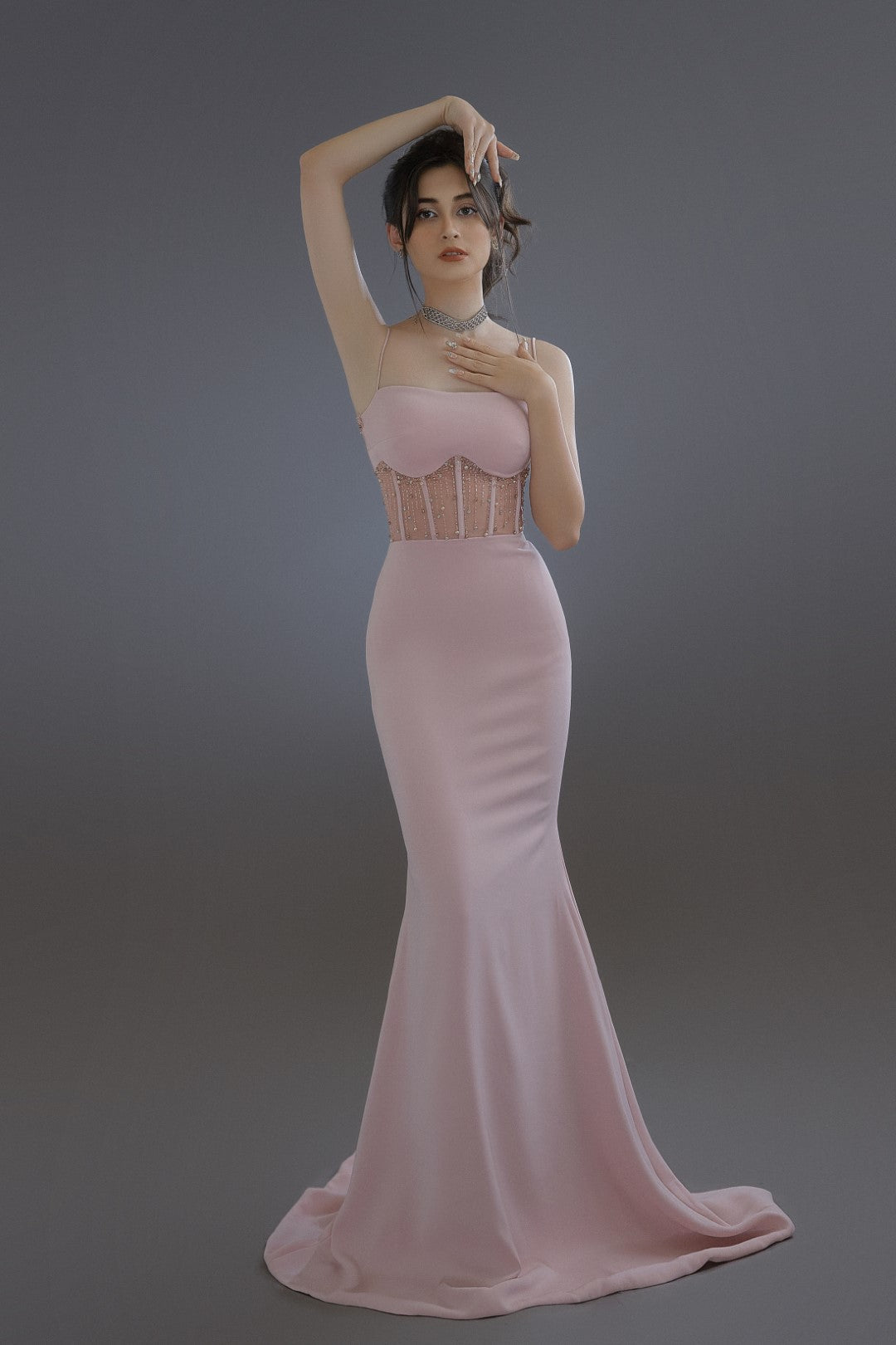 Sexy and Sparkly Pink Evening Dress | Luxurious Satin | Glittering Elegance