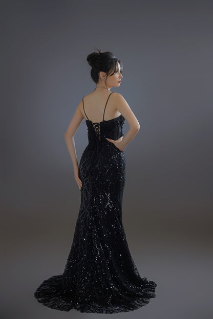 Kelsey - Elegant Black Sleeveless Corset Evening Dress: Sparkling Gown for Special Occasions