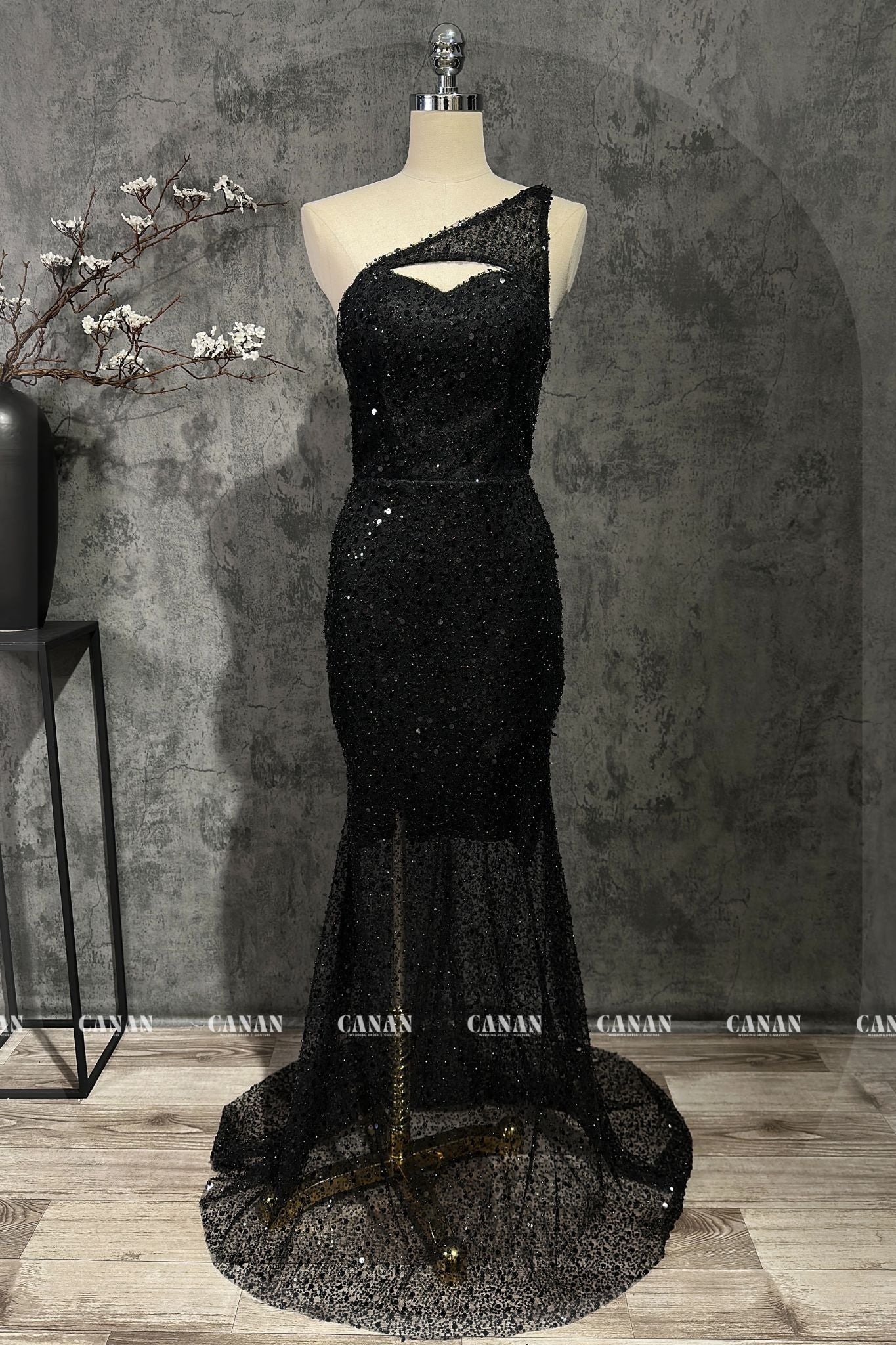 Lisa - Luxurious Black One-Shoulder Corset Evening Dress