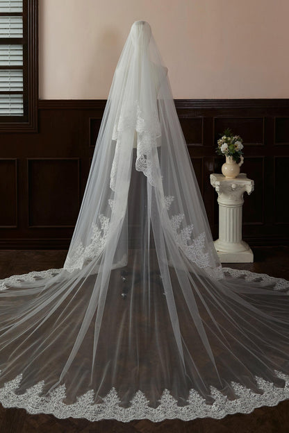 Royal Cathedral Wedding Veil with Scalloped Lace Trim