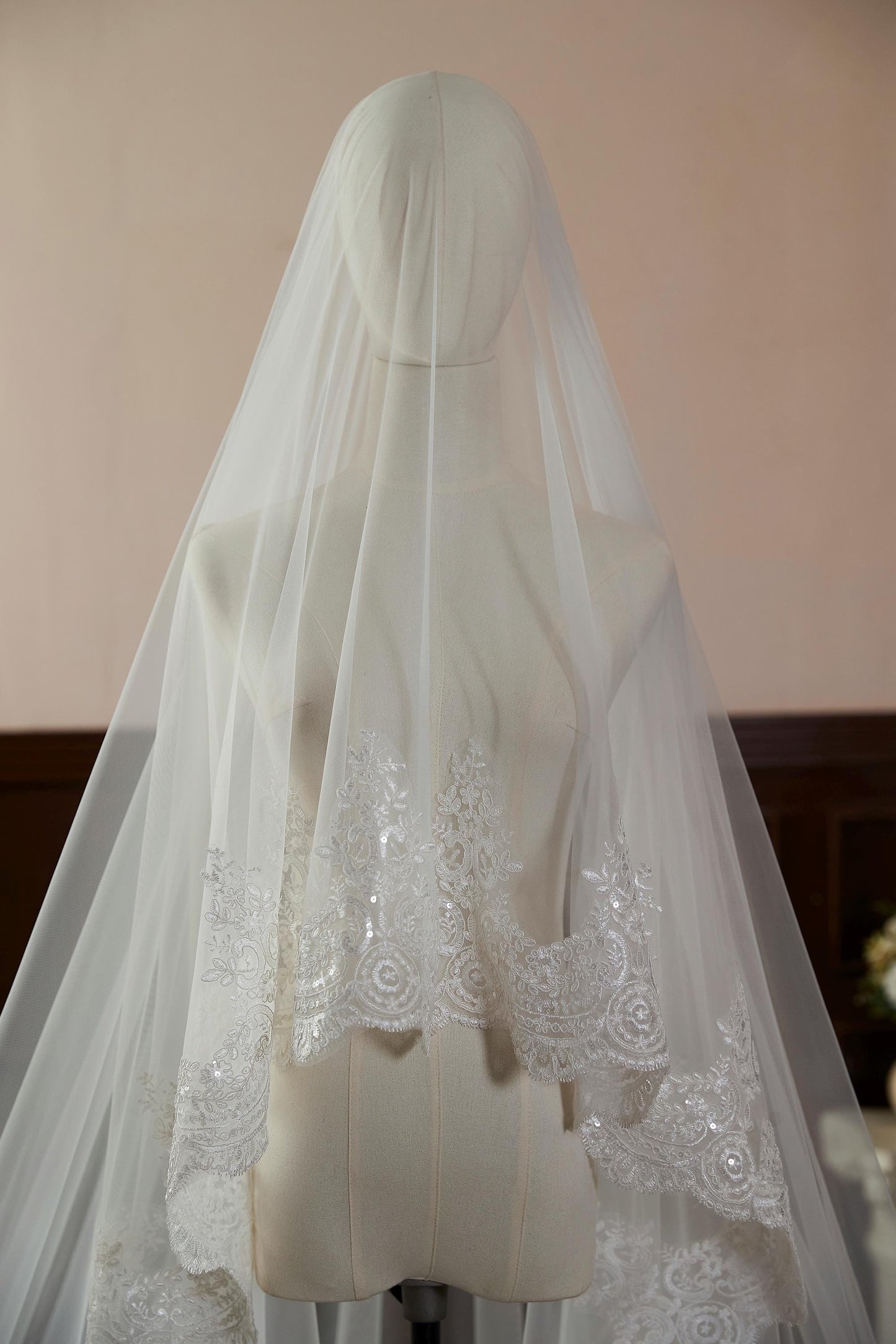 Royal Cathedral Wedding Veil with Scalloped Lace Trim