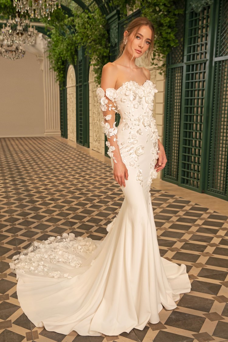 Minimalist corset wedding dress, Unique mermaid wedding dress with lace