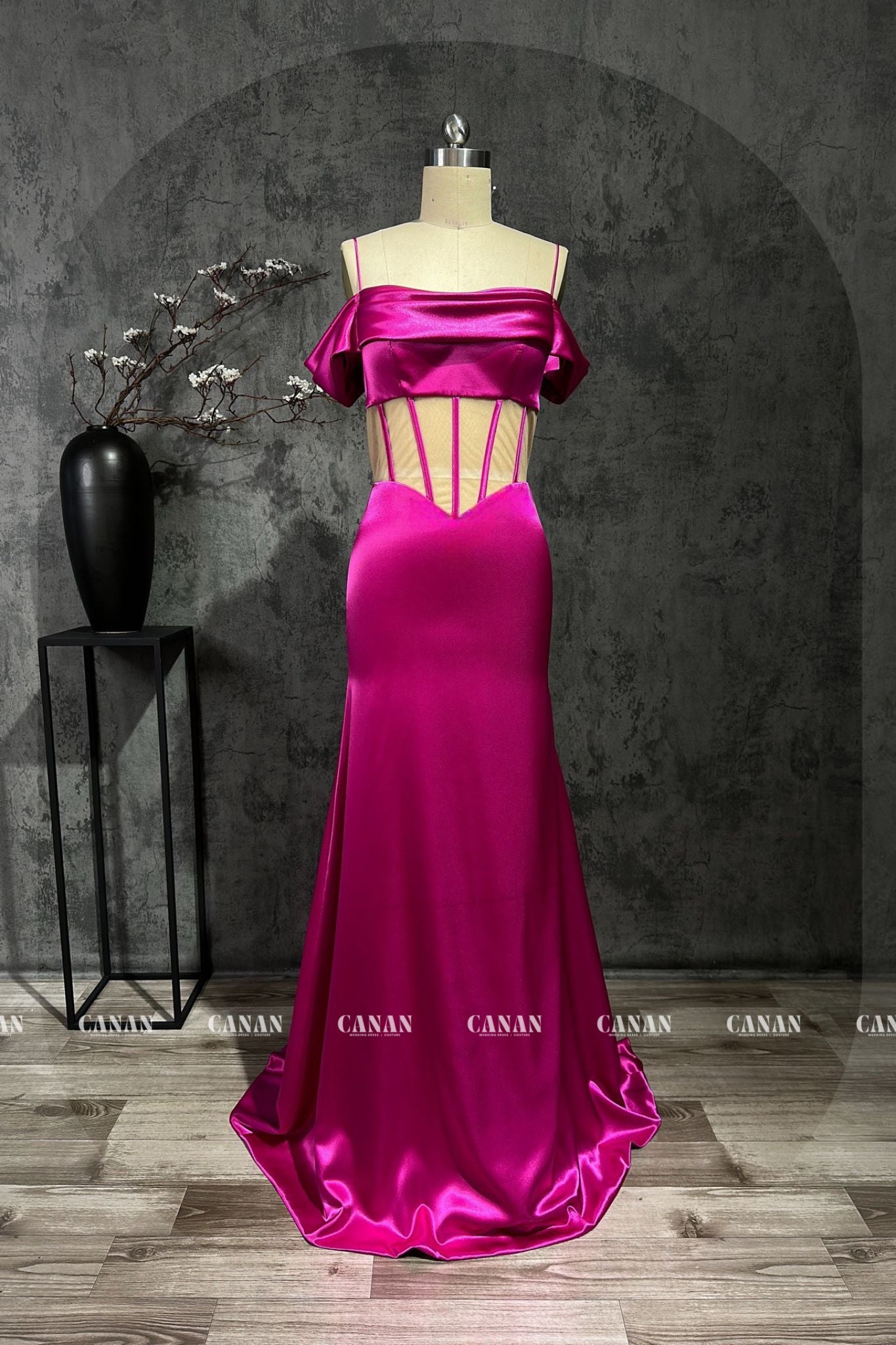 Kusum - Elegant and Sexy Lotus Sheath Evening Dress with Sleeves | Luxurious Satin