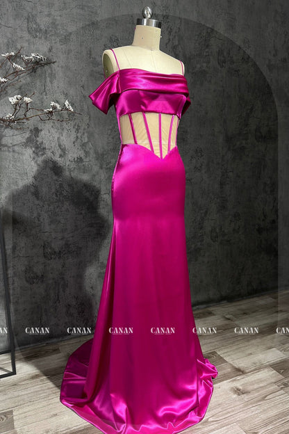 Kusum - Elegant and Sexy Lotus Sheath Evening Dress with Sleeves | Luxurious Satin