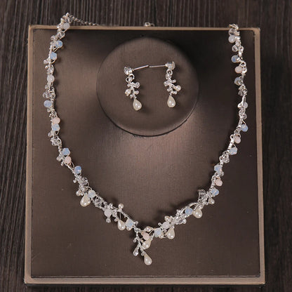 Luxury Crystal Pearl Butterfly Jewelry Set – Floral Rhinestone Choker, Earrings & Wedding Tiara