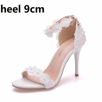 White Lace Wedding Shoes – Fish Mouth Platform Thin High Heels Bridal Pumps