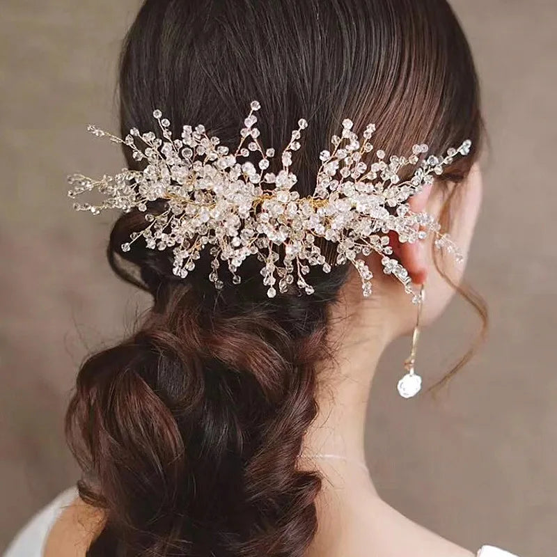 Crystal beads hair combs made all by hand brides hair ornament brides wedding hair jewelry