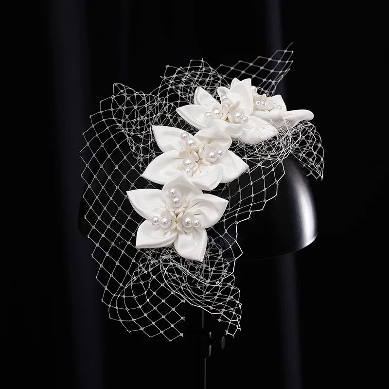 Vintage Champagne Mesh Bow Headband Bridal Headdress wedding hair Accessories