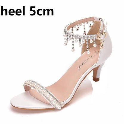 High Heel Pearl Sandals – Open-toed Stiletto Ankle Strap Party Pumps