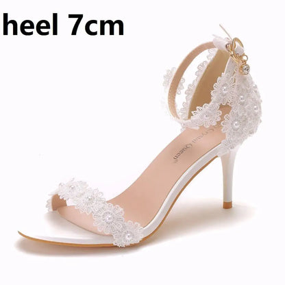 White Lace Wedding Shoes – Fish Mouth Platform Thin High Heels Bridal Pumps