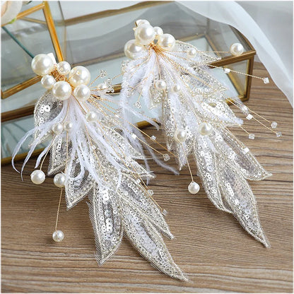 Feather Floral Bridal Tiara & Earrings Set