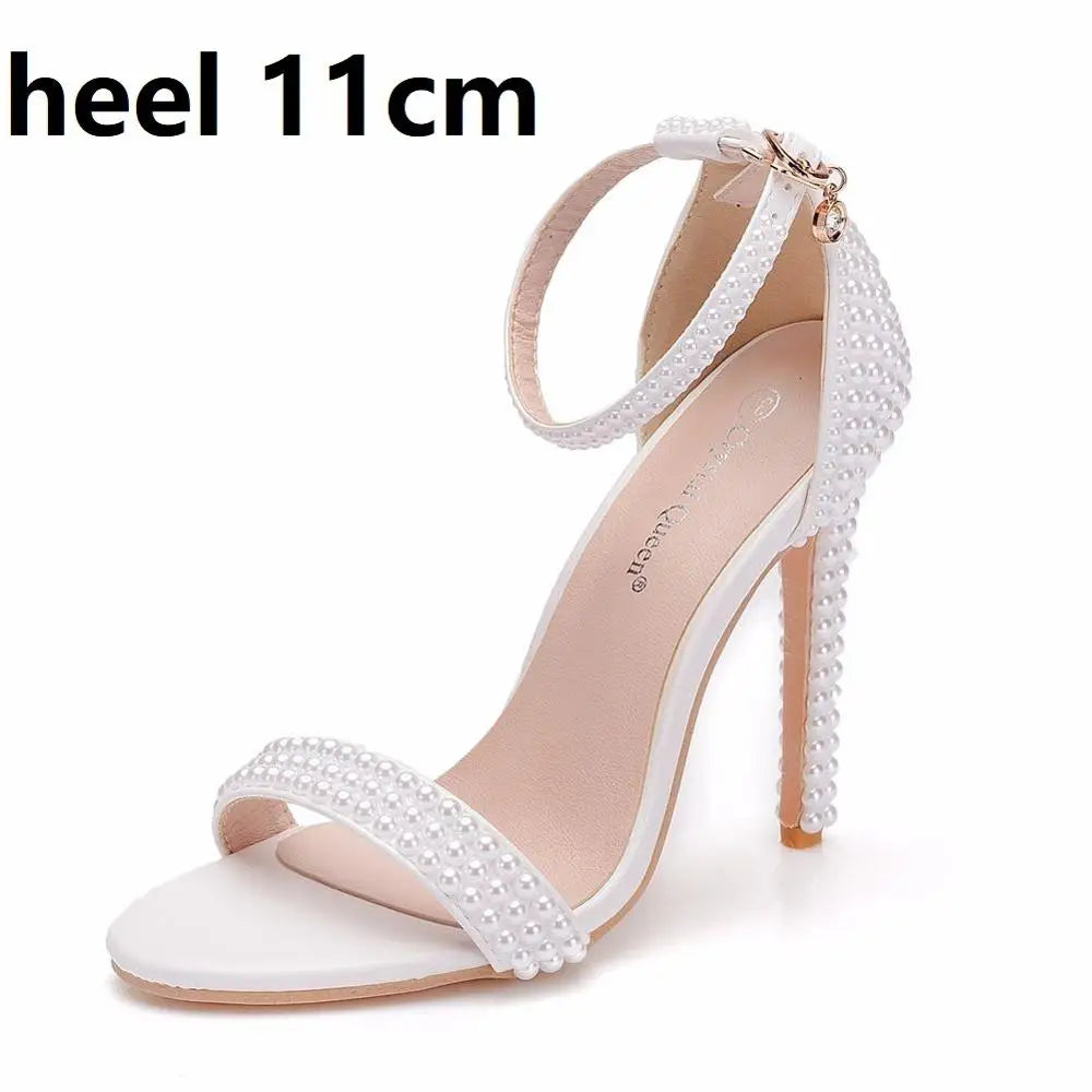 White Stiletto Wedding Shoes – Ankle Strap Open Toe High Heel Party Sandals