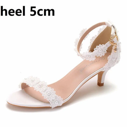 White Lace Wedding Shoes – Fish Mouth Platform Thin High Heels Bridal Pumps