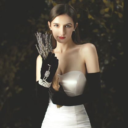 Black Velvet Bridal Opera Gloves