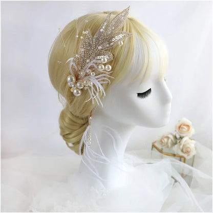 Feather Floral Bridal Tiara & Earrings Set