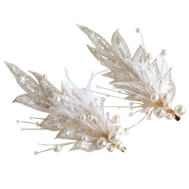 Feather Floral Bridal Tiara & Earrings Set