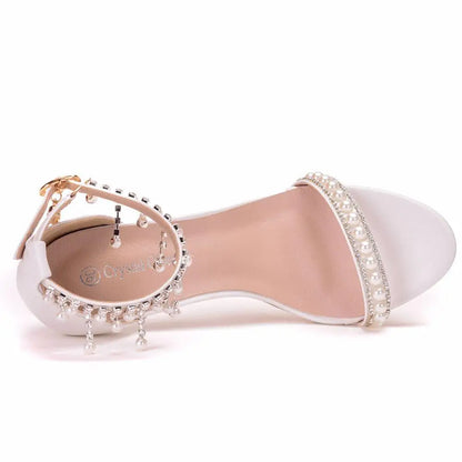 High Heel Pearl Sandals – Open-toed Stiletto Ankle Strap Party Pumps