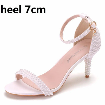 White Stiletto Wedding Shoes – Ankle Strap Open Toe High Heel Party Sandals