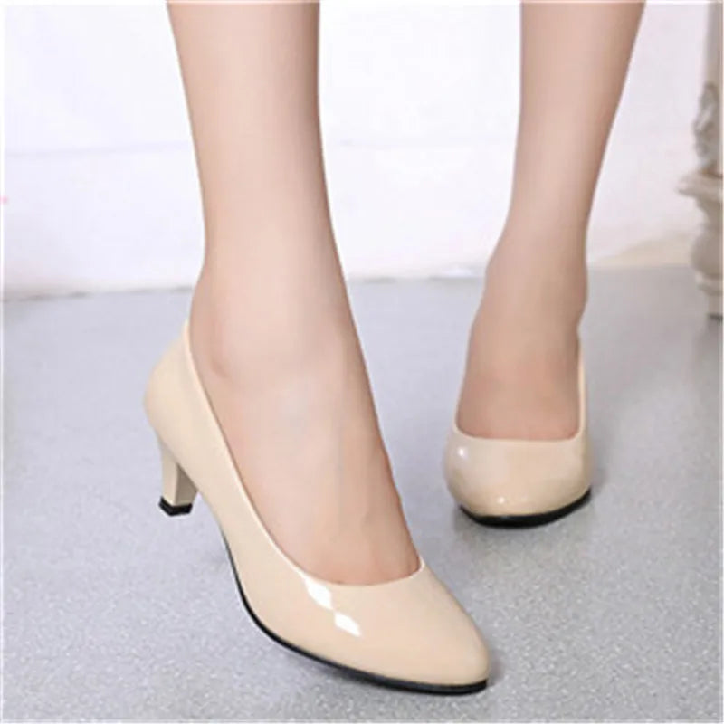 Nude Shallow Pumps – Fashion Low Heel Shoes for Office, Wedding & Party