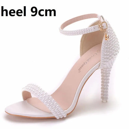 White Stiletto Wedding Shoes – Ankle Strap Open Toe High Heel Party Sandals