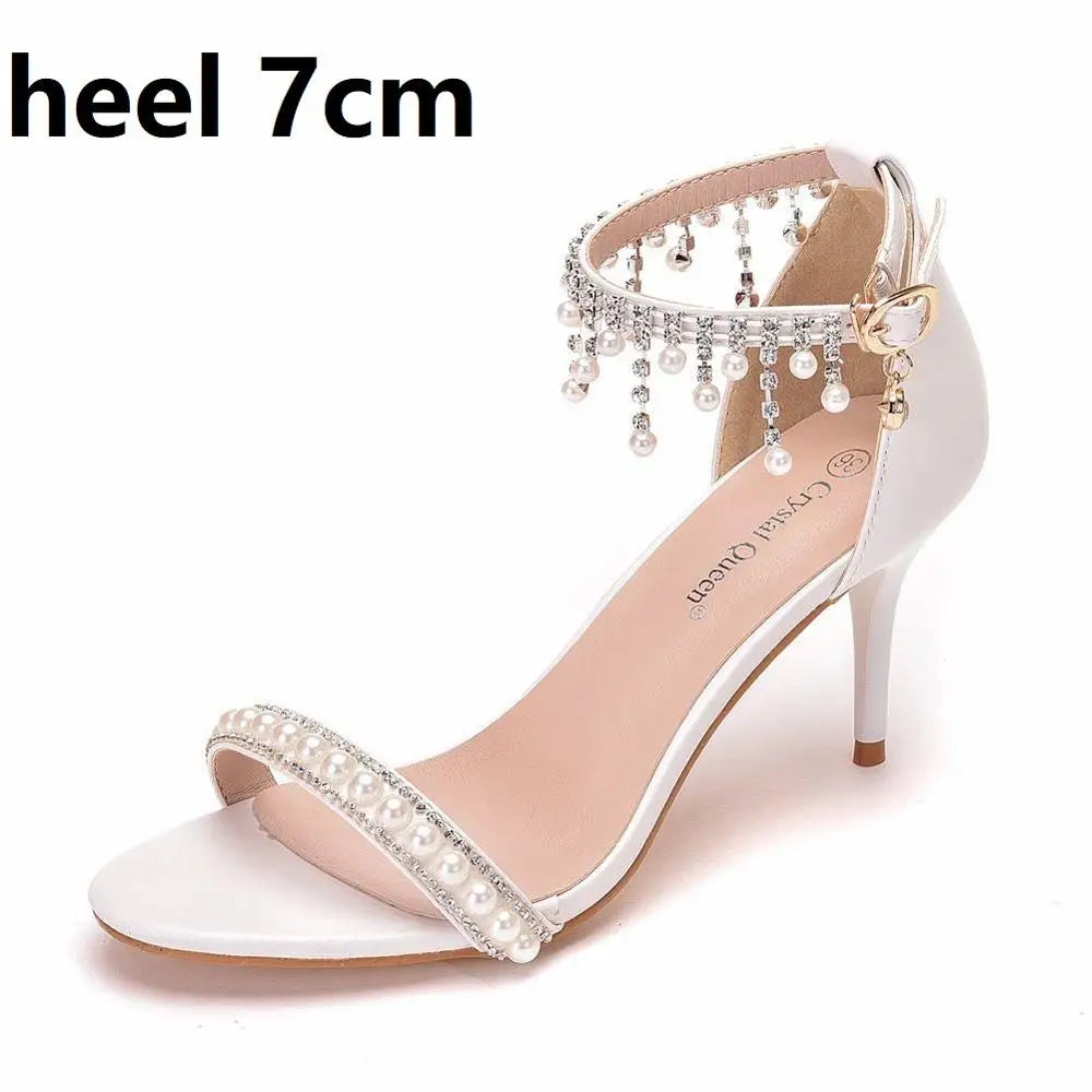 High Heel Pearl Sandals – Open-toed Stiletto Ankle Strap Party Pumps