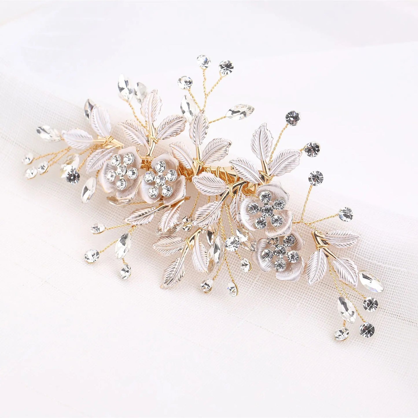 Metal Leaf & Pearl Crepe Bridal Hair Comb