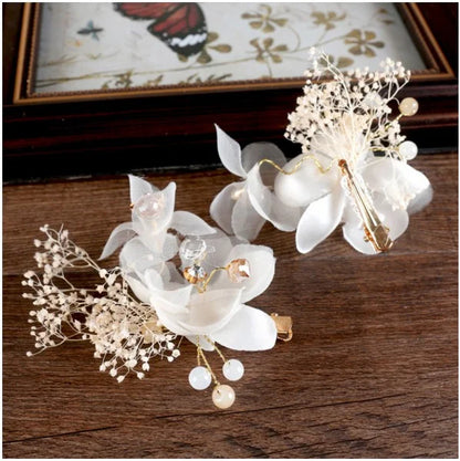 White Crepe Flower Bridal Hair Comb Set