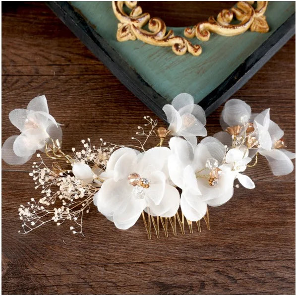 White Crepe Flower Bridal Hair Comb Set