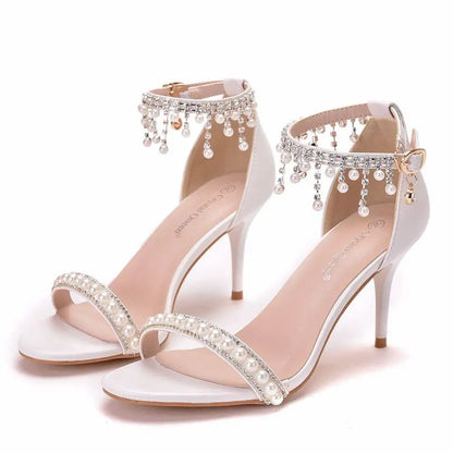 High Heel Pearl Sandals – Open-toed Stiletto Ankle Strap Party Pumps