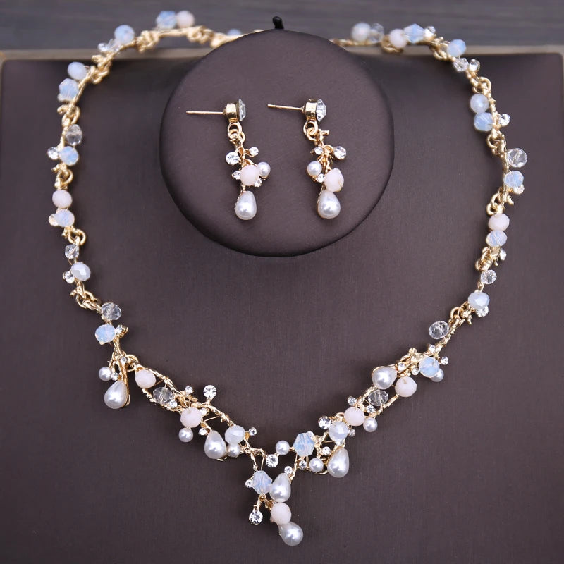 Luxury Crystal Pearl Butterfly Jewelry Set – Floral Rhinestone Choker, Earrings & Wedding Tiara