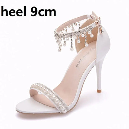 High Heel Pearl Sandals – Open-toed Stiletto Ankle Strap Party Pumps