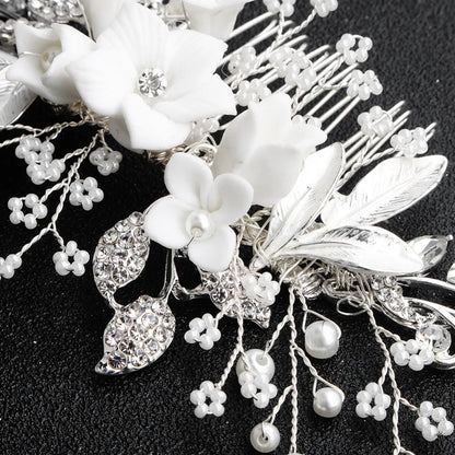 Metal Leaf & Pearl Crepe Bridal Hair Comb