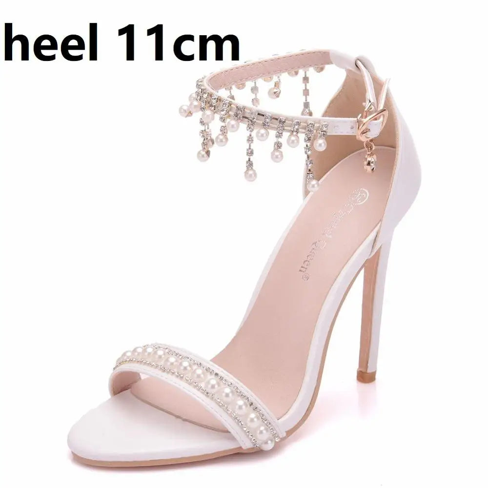 High Heel Pearl Sandals – Open-toed Stiletto Ankle Strap Party Pumps