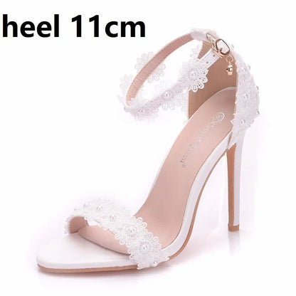 White Lace Wedding Shoes – Fish Mouth Platform Thin High Heels Bridal Pumps