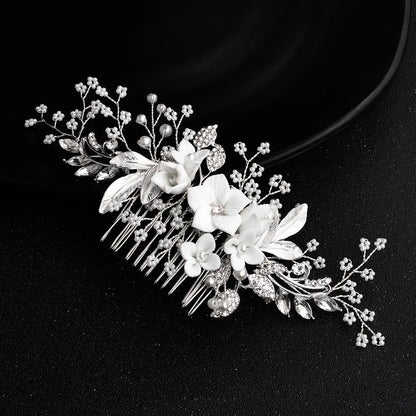 Metal Leaf & Pearl Crepe Bridal Hair Comb