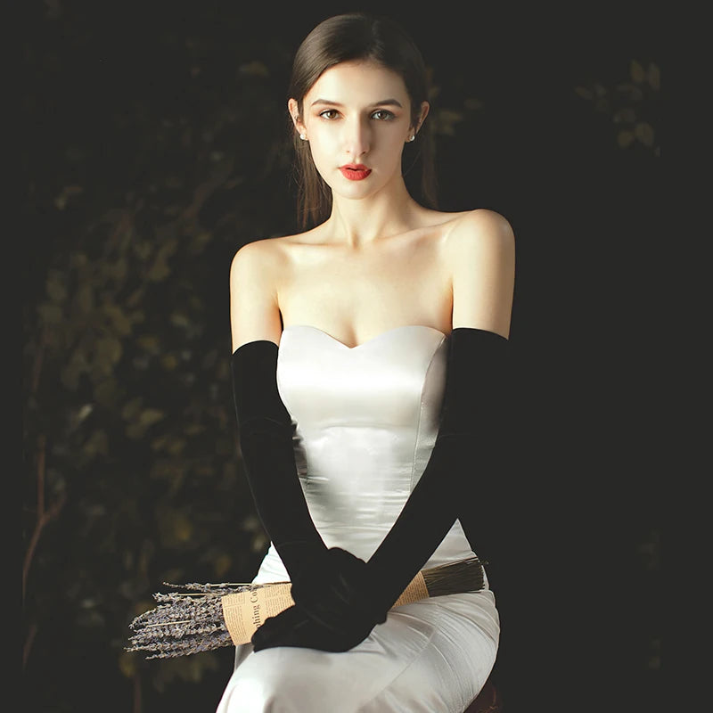 Black Velvet Bridal Opera Gloves