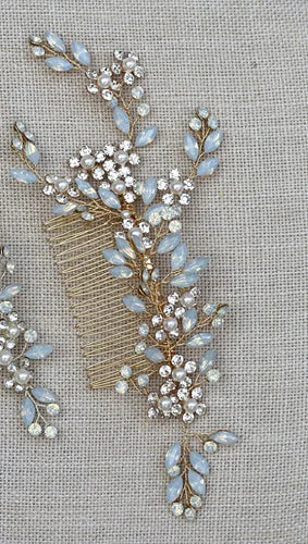 Metal Leaf & Pearl Crepe Bridal Hair Comb