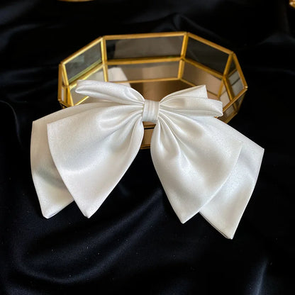 Elegant White Satin Bow Bridal Hair Clip