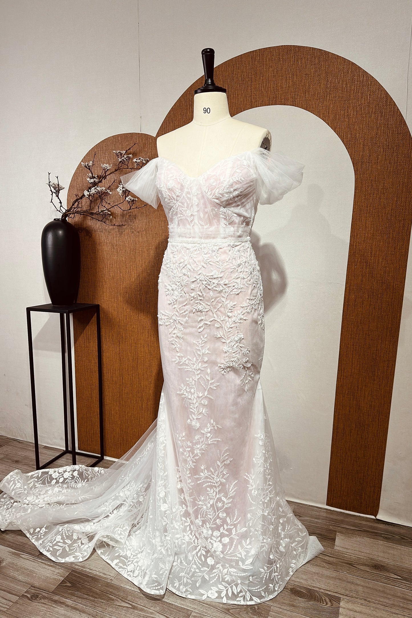 Cara - Custom Wedding Dress - Corset Lace Wedding Dress - Unique Wedding Dress - Boho Floral Wedding Dress - Off Shoulder Mermaid Wedding Dress