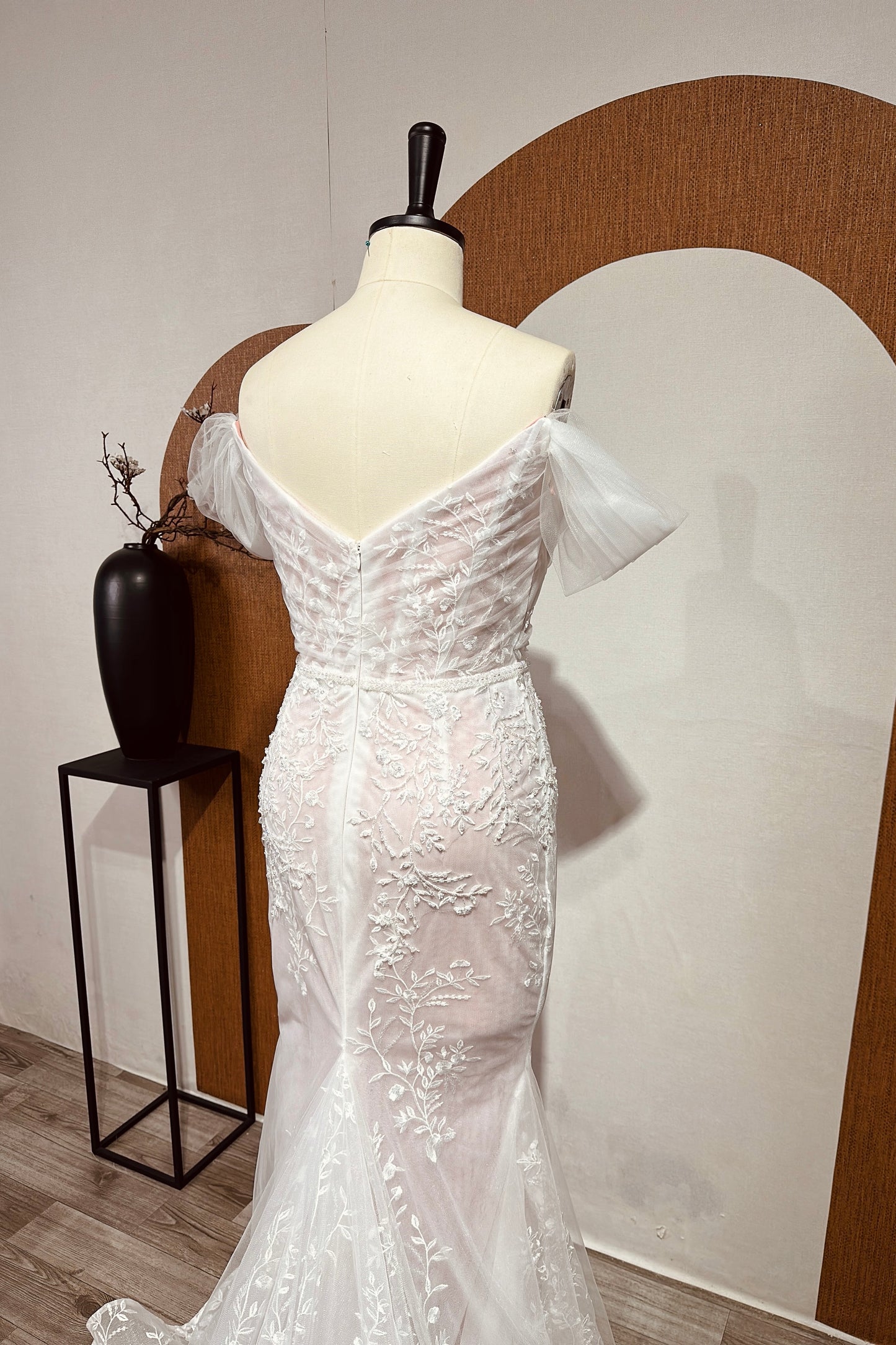 Cara - Custom Wedding Dress - Corset Lace Wedding Dress - Unique Wedding Dress - Boho Floral Wedding Dress - Off Shoulder Mermaid Wedding Dress