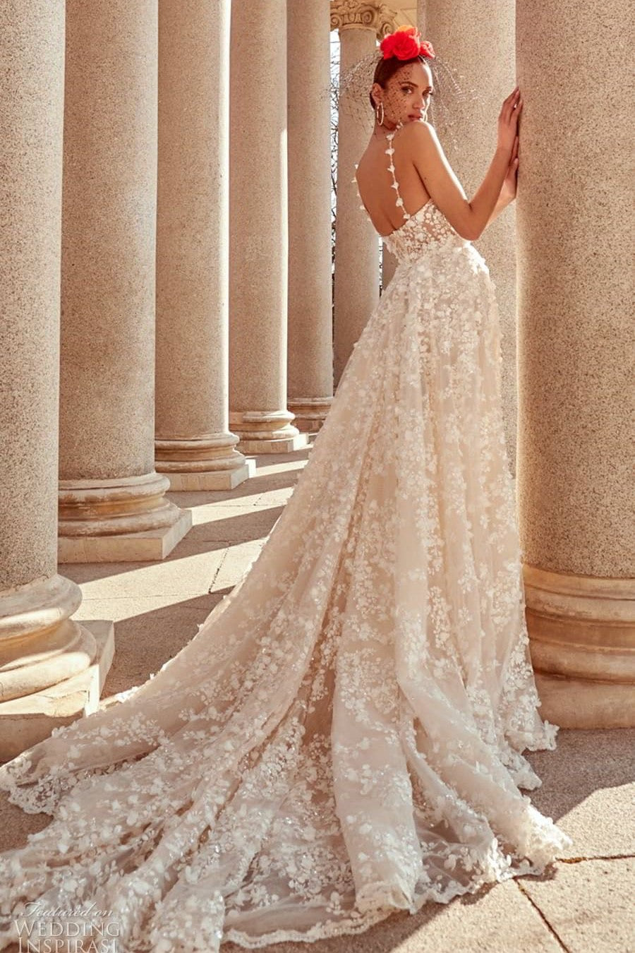 Floral lace mermaid wedding dress, 2 in 1 luxury mermaid wedding dress