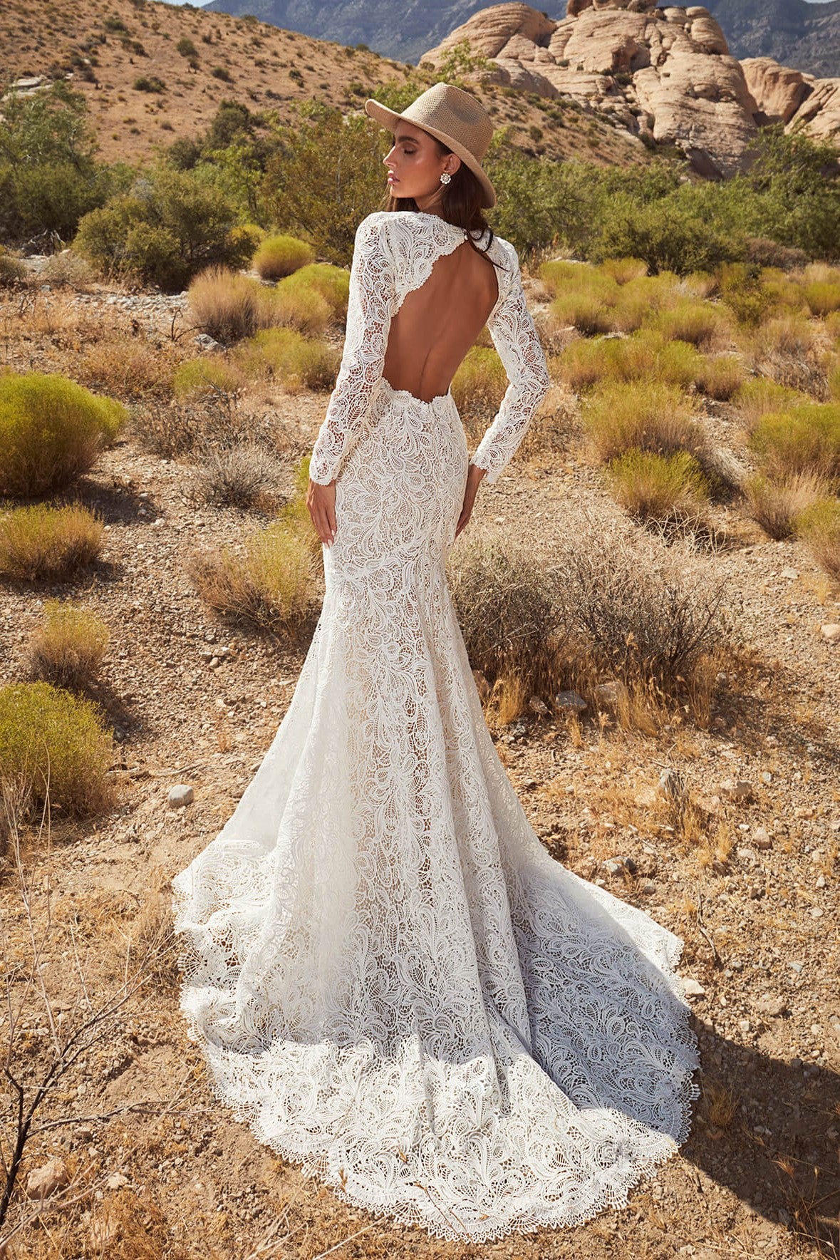 Long Sleeve Boho Mermaid Wedding Dress With Luxurious Floral Lace