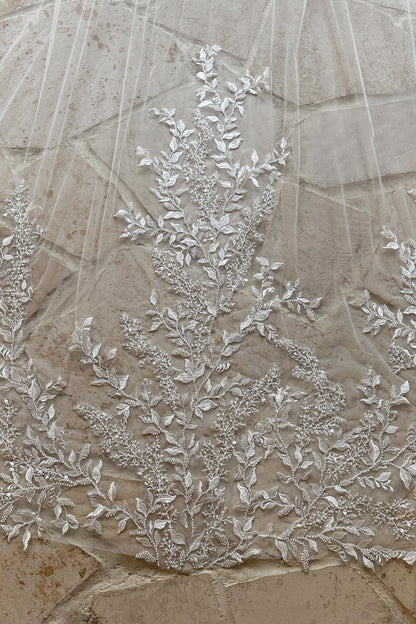 Luxe Cathedral Wedding Veil with Floral Lace Appliqué