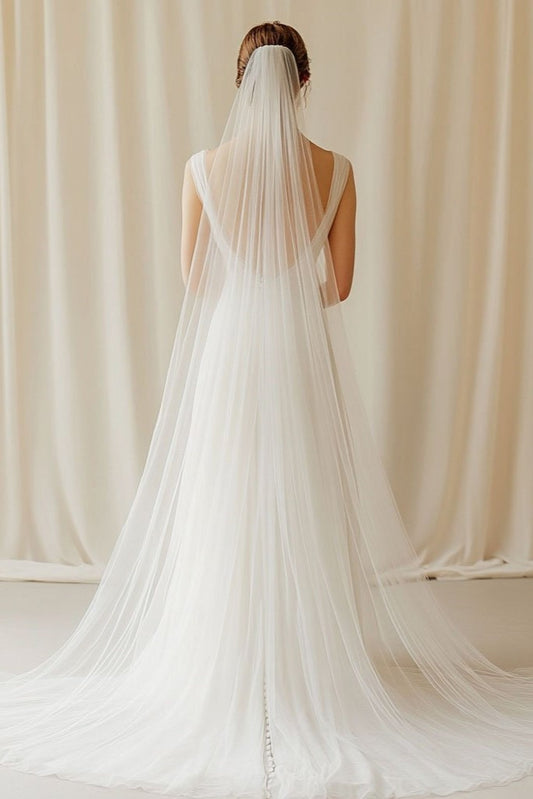 Classic Sheer Cathedral Wedding Veil in Soft Tulle