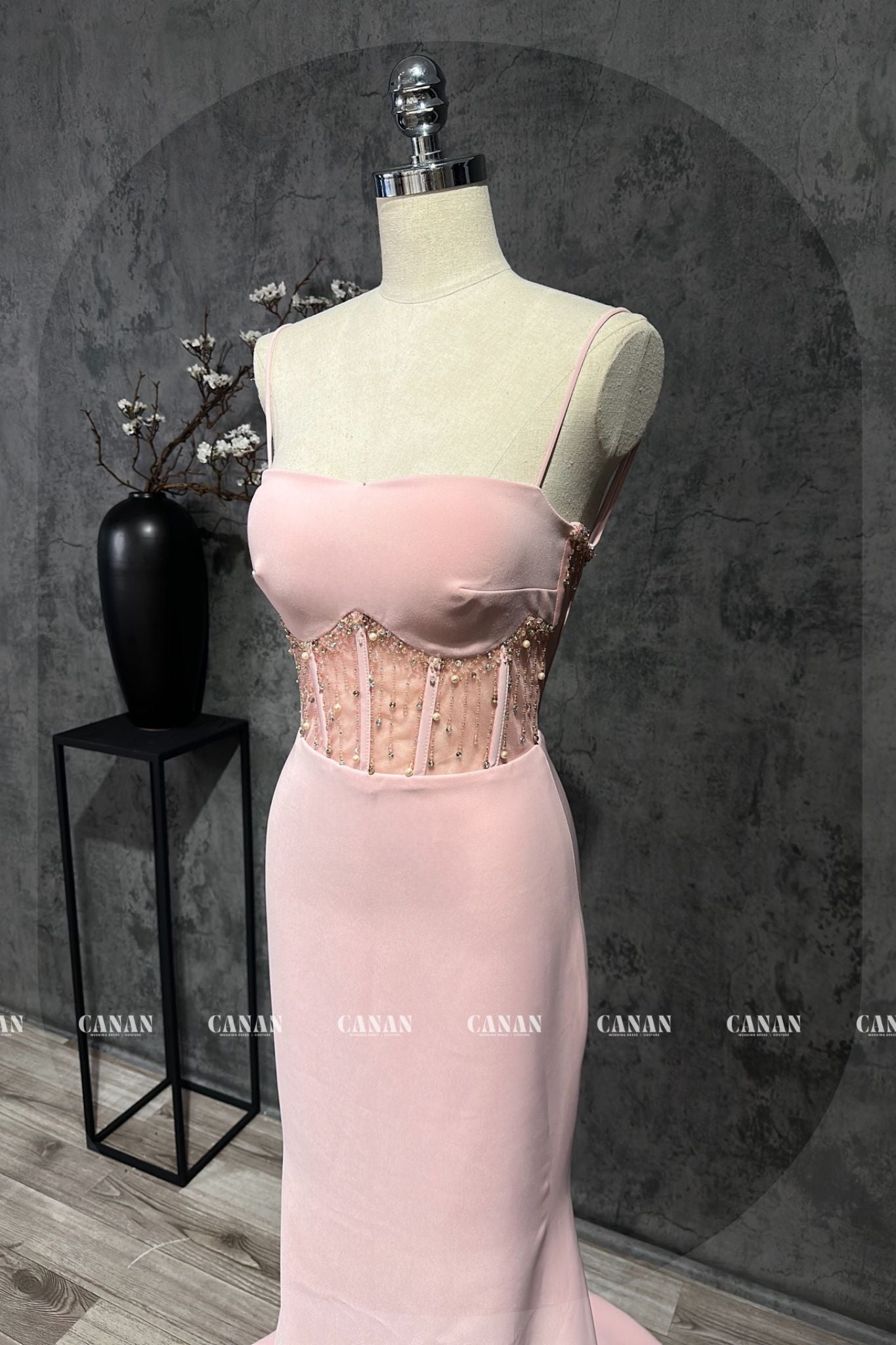 Sexy and Sparkly Pink Evening Dress | Luxurious Satin | Glittering Elegance