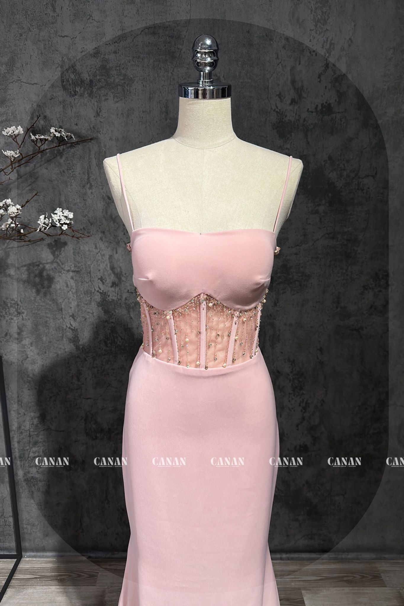 Sexy and Sparkly Pink Evening Dress | Luxurious Satin | Glittering Elegance