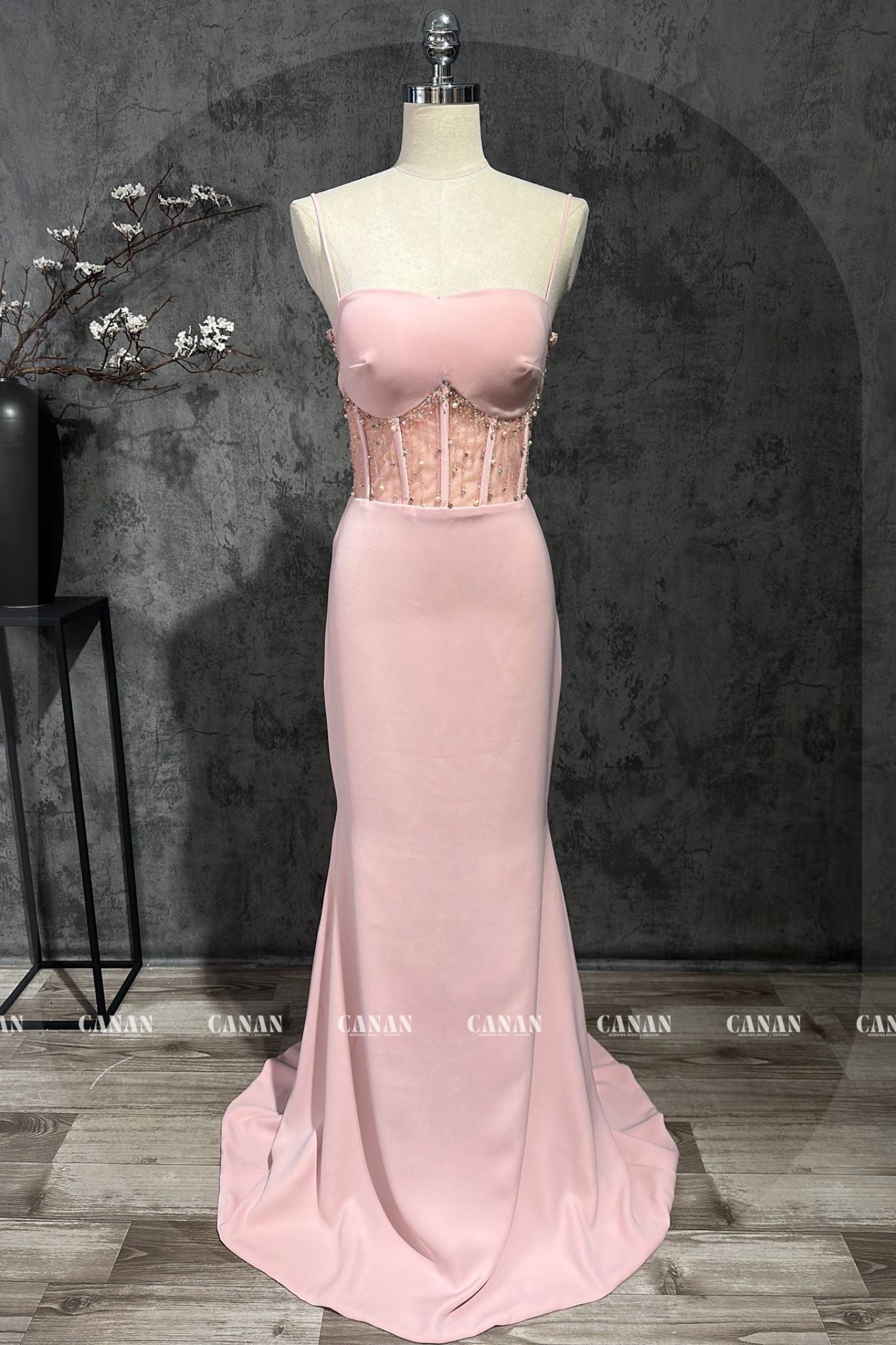 Sexy and Sparkly Pink Evening Dress | Luxurious Satin | Glittering Elegance