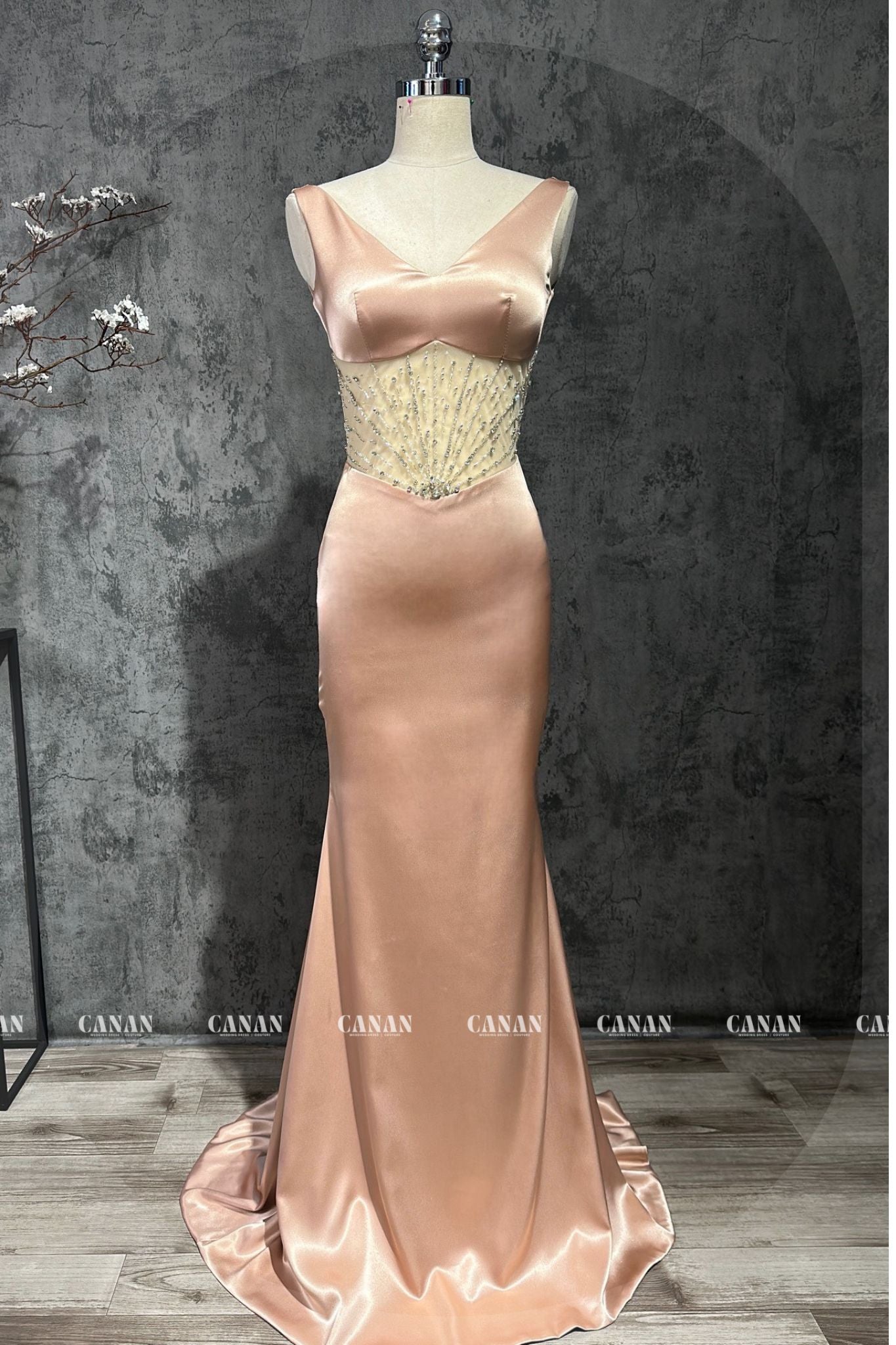 FATAPAESE Orange Prom Dress with Crystal Stone Detailing over Skin Tone  Mesh Open Back Ripple Hem Effect Lower Back Zipper Close - AliExpress